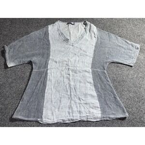 Tina‎ Stephens Linen Blend Tunic Top Short Sleeve Women's Gray Italian